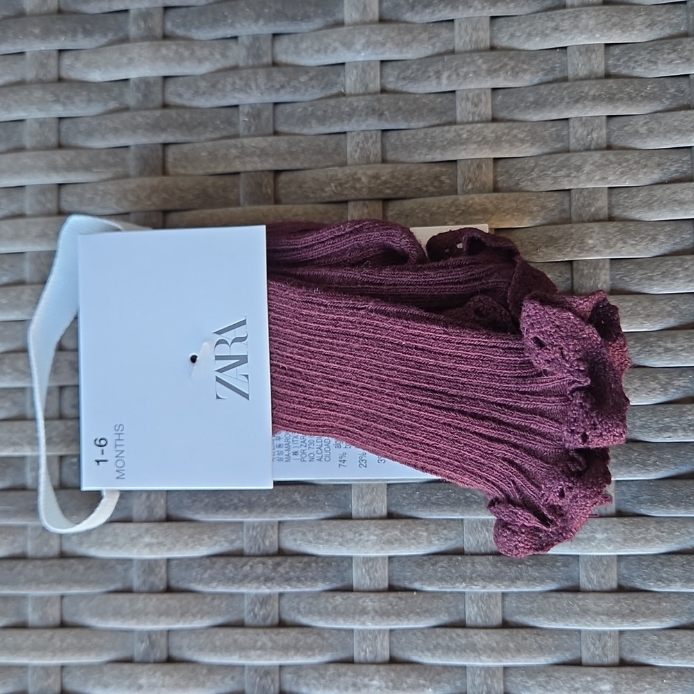 Nwt! Zara Kids Baby Girl Lace Trim Knee High Socks Burgundy